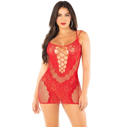 leg avenue - mesh mini dress with straps red