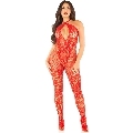 leg avenue - bodystocking de rejilla con estampado de flores rojo talla Única