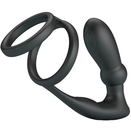 pretty love - emoni anillo pene + plug anal 12 vibraciones negro