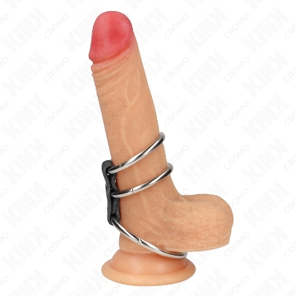 kink - triple metal penis ring 3.7 cm to 5 cm connected with leather