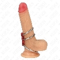 kink - triple metal penis ring 3.7 cm to 5 cm connected with red leather